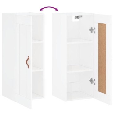 vidaXL Ντουλάπι Τοίχου Γυαλιστερό Λευκό 34,5x34x90cm Επεξ. Ξύλο 1 τεμ.