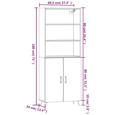 vidaXL Ντουλάπι Γκρι Sonoma 69,5x34x180cm Επεξεργασμένο Ξύλο 1 τεμ.
