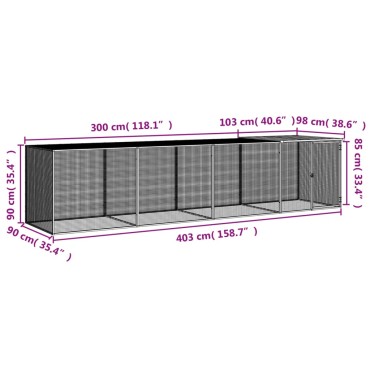 vidaXL Κοτέτσι - Κλουβί με Στέγη Ανθρακί 403x98x90 εκ. Γαλβαν. Ατσάλι