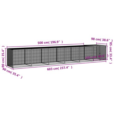 vidaXL Κοτέτσι - Κλουβί με Στέγη Ανθρακί 603x98x90 εκ. Γαλβαν. Ατσάλι