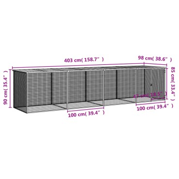 vidaXL Κοτέτσι - Κλουβί με Στέγη Ανθρακί 403x98x90 εκ. Γαλβαν. Ατσάλι