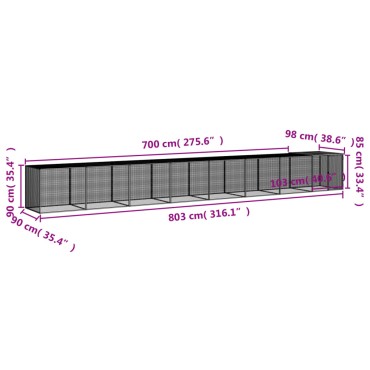 vidaXL Κοτέτσι - Κλουβί με Στέγη Αν. Γκρι 803x98x90 εκ. Γαλβαν. Ατσάλι