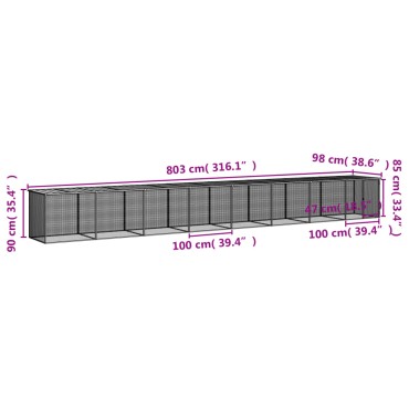 vidaXL Κοτέτσι - Κλουβί με Στέγη Αν. Γκρι 803x98x90 εκ. Γαλβαν. Ατσάλι