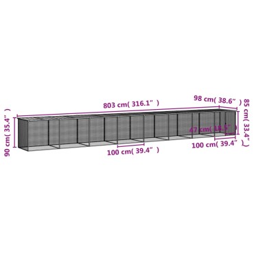 vidaXL Κοτέτσι - Κλουβί με Στέγη Ανθρακί 803x98x90 εκ. Γαλβαν. Ατσάλι
