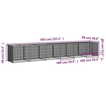 vidaXL Κοτέτσι - Κλουβί με Στέγη Ανθρακί 603x98x90 εκ. Γαλβαν. Ατσάλι