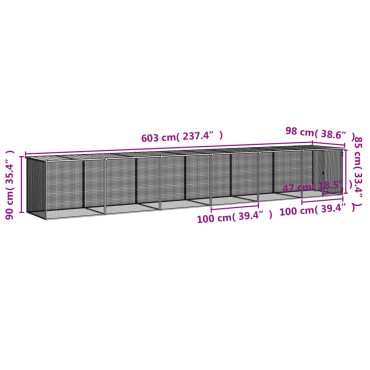 vidaXL Κοτέτσι - Κλουβί με Στέγη Αν. Γκρι 603x98x90 εκ. Γαλβαν. Ατσάλι