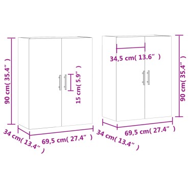 vidaXL Ντουλάπια Τοίχου 2 τεμ. Καπνιστή Δρυς 69,5x34x90cm