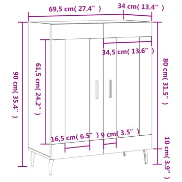 vidaXL Ντουλάπι Γυαλιστερό Λευκό 69,5x34x90cm Επεξεργασμένο Ξύλο 1 τεμ.