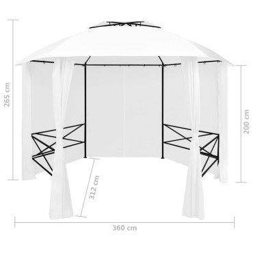 vidaXL Κιόσκι Κήπου με Κουρτίνες Λευκό 360 x 312 x 265 εκ. 180 γρ/μ²