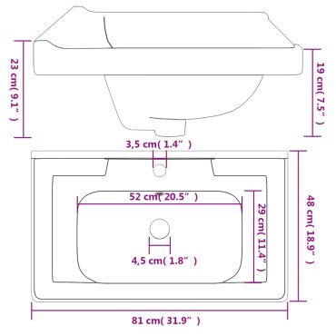 vidaXL Νιπτήρας Μπάνιου Ορθογώνιος Λευκός 81 x 48 x 23 εκ. Κεραμικός
