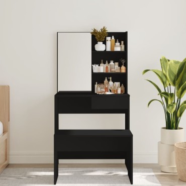 vidaXL Μπουντουάρ με Καθρέφτη Μαύρο 74,5x40x141cm