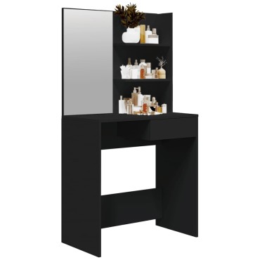 vidaXL Μπουντουάρ με Καθρέφτη Μαύρο 74,5x40x141cm