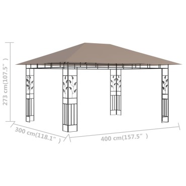 vidaXL Κιόσκι με Αντικουνουπικό Δίχτυ Taupe 4x3x2,73 μ. / 180 γρ./μ²