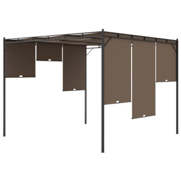 vidaXL Κιόσκι Κήπου Taupe 3 x 3 x 2,25 μ. με Πλαϊνή Κουρτίνα