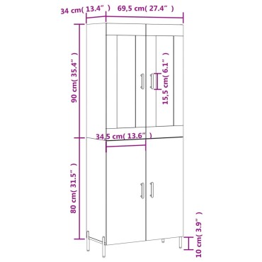 vidaXL Ντουλάπι Γκρι Sonoma 69,5x34x180cm Επεξεργασμένο Ξύλο 1 τεμ.