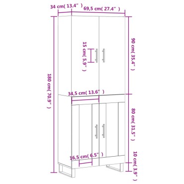 vidaXL Ντουλάπι Λευκό 69,5x34x180cm από Επεξεργασμένο Ξύλο 1 τεμ.