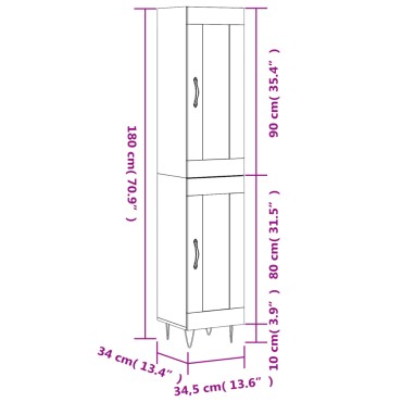vidaXL Ντουλάπι Γυαλ. Λευκό 34,5x34x180cm από Επεξεργασμένο Ξύλο 1 τεμ.