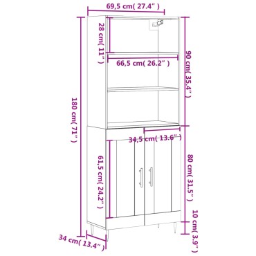 vidaXL Ντουλάπι Γκρι Σκυροδέματος 69,5x34x180cm Επεξεργασμένο Ξύλο 1 τεμ.