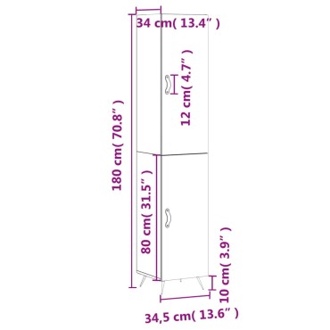 vidaXL Ντουλάπι Γυαλ. Λευκό 34,5x34x180cm από Επεξεργασμένο Ξύλο 1 τεμ.