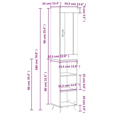 vidaXL Ντουλάπι Γυαλ. Λευκό 34,5x34x180cm από Επεξεργασμένο Ξύλο 1 τεμ.
