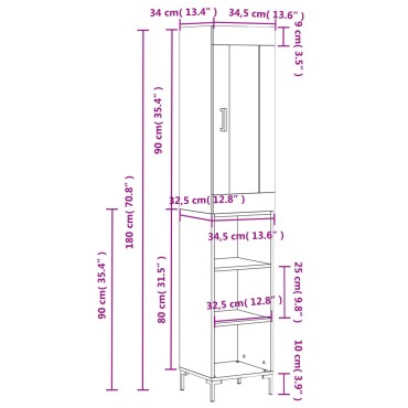 vidaXL Ντουλάπι Μαύρο 34,5x34x180cm από Επεξεργασμένο Ξύλο 1 τεμ.