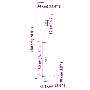 vidaXL Ντουλάπι Γκρι Σκυροδέματος 34,5x34x180cm Επεξεργασμένο Ξύλο 1 τεμ.