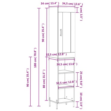 vidaXL Ντουλάπι Λευκό 34,5x34x180cm από Επεξεργασμένο Ξύλο 1 τεμ.