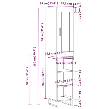 vidaXL Ντουλάπι Γκρι Σκυροδέματος 34,5x34x180cm Επεξεργασμένο Ξύλο 1 τεμ.