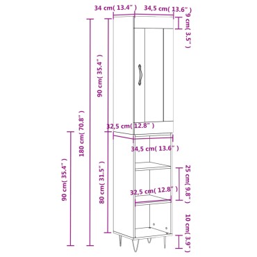 vidaXL Ντουλάπι Λευκό 34,5x34x180cm από Επεξεργασμένο Ξύλο 1 τεμ.