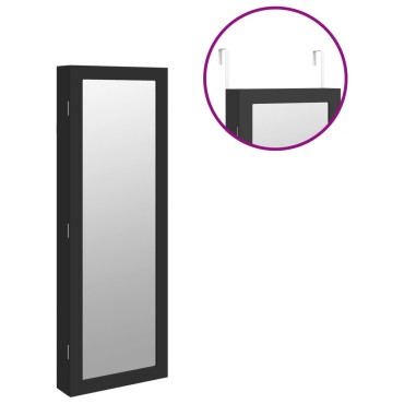 vidaXL Έπιπλο Κοσμημάτων με Καθρέφτη/LED Φώτα Επιτοίχιο Μαύρο