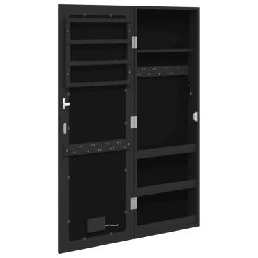 vidaXL Έπιπλο Κοσμημάτων με Καθρέφτη/LED Φώτα Επιτοίχιο Μαύρο