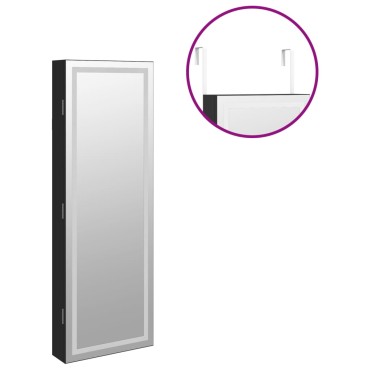vidaXL Έπιπλο Κοσμημάτων με Καθρέφτη/LED Φώτα Επιτοίχιο Μαύρο
