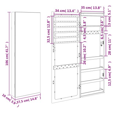vidaXL Έπιπλο Κοσμημάτων με Καθρέφτη/LED Φώτα Επιτοίχιο Λευκό