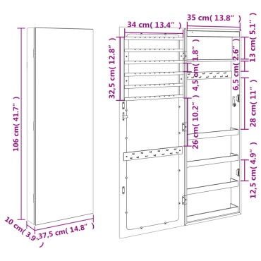 vidaXL Έπιπλο Κοσμημάτων με Καθρέφτη/LED Φώτα Επιτοίχιο Λευκό