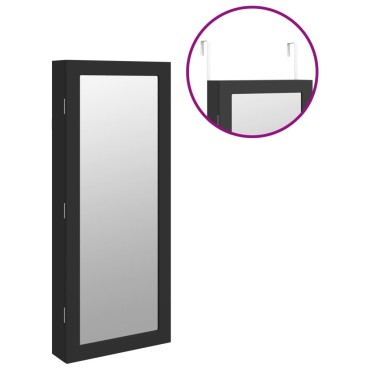 vidaXL Έπιπλο Κοσμημάτων με Καθρέφτη/LED Φώτα Επιτοίχιο Μαύρο