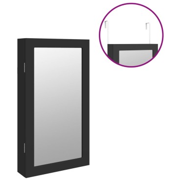 vidaXL Έπιπλο Κοσμημάτων με Καθρέφτη/LED Φώτα Επιτοίχιο Μαύρο