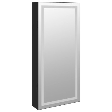 vidaXL Έπιπλο Κοσμημάτων με Καθρέφτη/LED Φώτα Επιτοίχιο Μαύρο