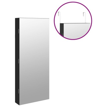 vidaXL Έπιπλο Κοσμημάτων με Καθρέφτη/LED Φώτα Επιτοίχιο Μαύρο