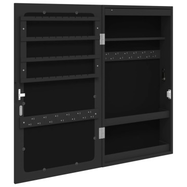 vidaXL Έπιπλο Κοσμημάτων με Καθρέφτη/LED Φώτα Επιτοίχιο Μαύρο
