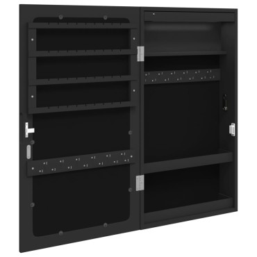 vidaXL Έπιπλο Κοσμημάτων με Καθρέφτη/LED Φώτα Επιτοίχιο Μαύρο