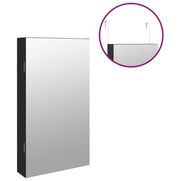vidaXL Έπιπλο Κοσμημάτων με Καθρέφτη/LED Φώτα Επιτοίχιο Μαύρο