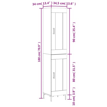 vidaXL Ντουλάπι Μαύρο 34,5x34x180cm από Επεξεργασμένο Ξύλο 1 τεμ.
