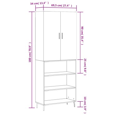 vidaXL Ντουλάπι Γκρι Sonoma 69,5x34x180cm Επεξεργασμένο Ξύλο 1 τεμ.