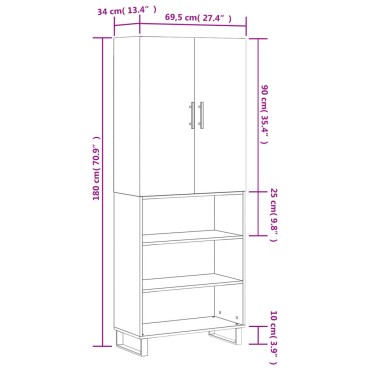 vidaXL Ντουλάπι Λευκό 69,5x34x180cm από Επεξεργασμένο Ξύλο 1 τεμ.