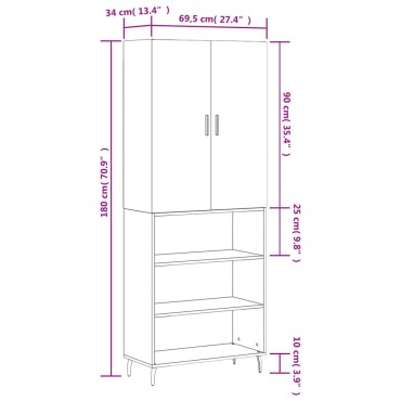 vidaXL Ντουλάπι Γκρι Σκυροδέματος 69,5x34x180cm Επεξεργασμένο Ξύλο 1 τεμ.
