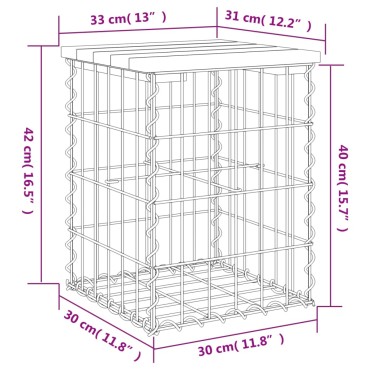 vidaXL Παγκάκι Κήπου Συρματοκιβώτιο 33x31x42cm από Μασίφ Ξύλο Πεύκου 1 τεμ.