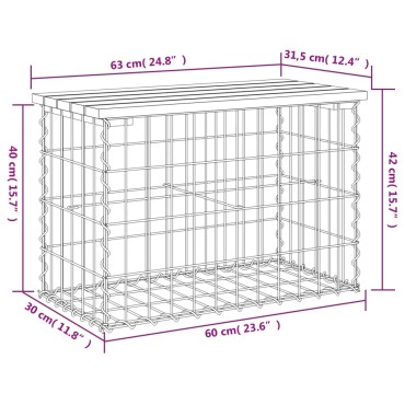 vidaXL Παγκάκι Κήπου Συρματοκιβώτιο 63x31,5x42cm Μασίφ Ξύλο Πεύκου 1 τεμ.