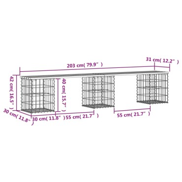 vidaXL Πάγκος Κήπου Συρματοκιβώτιο 203x31x42cm Μασίφ Ψευδοτσούγκα 1 τεμ.