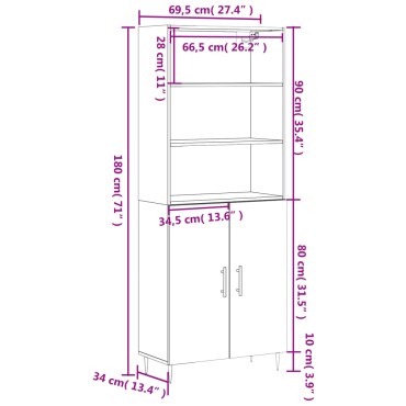 vidaXL Ντουλάπι Λευκό 69,5x34x180cm από Επεξεργασμένο Ξύλο 1 τεμ.