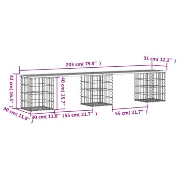 vidaXL Παγκάκι Κήπου Συρματοκιβώτιο 203x31x42cm Εμποτ. Ξύλο Πεύκου 1 τεμ.
